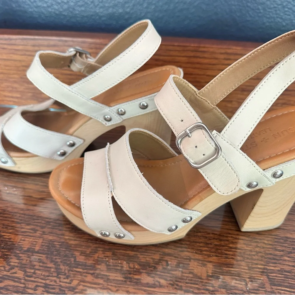 Cream Platform Block Heel Sandals with Stud Detail